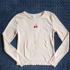 art class Pink Long Sleeve Tee With Cherry Graphic